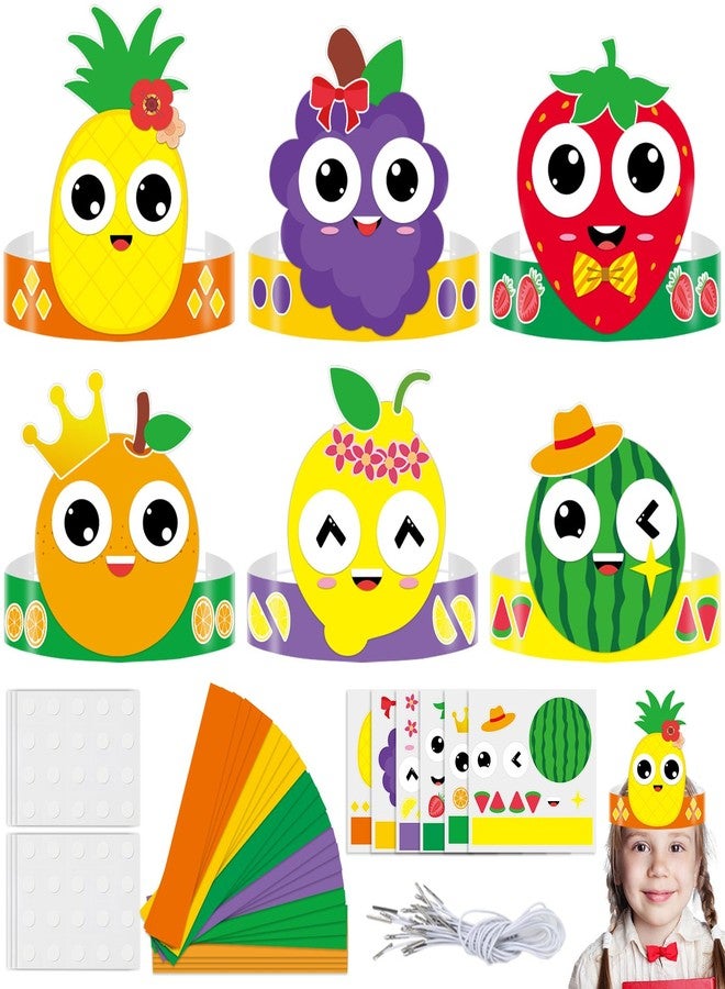 Lonfliness 24 Sets Summer Fruits Headband Craft Kits DIY Fruit of The Spirit Paper Hat Crown with Strawberry Cutouts Back to School Art Stickers Craft for Kid Holiday Party Favor Supplies School Home Activity - Image 1
